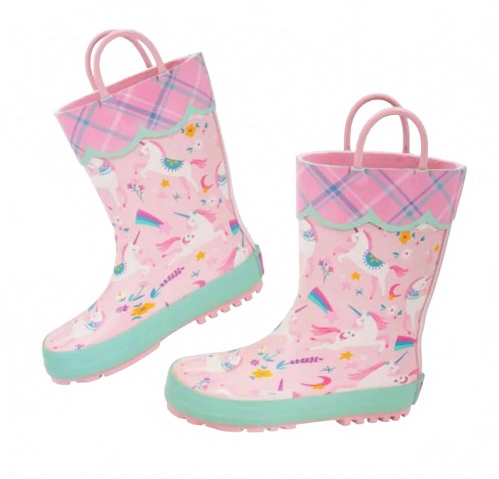 NEW STEPHEN JOSEPH kid's rubber rain boots in unicorn